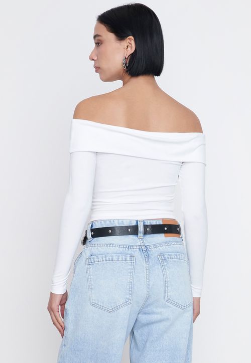 Polera Mujer Sin Hombros Color Blanco
