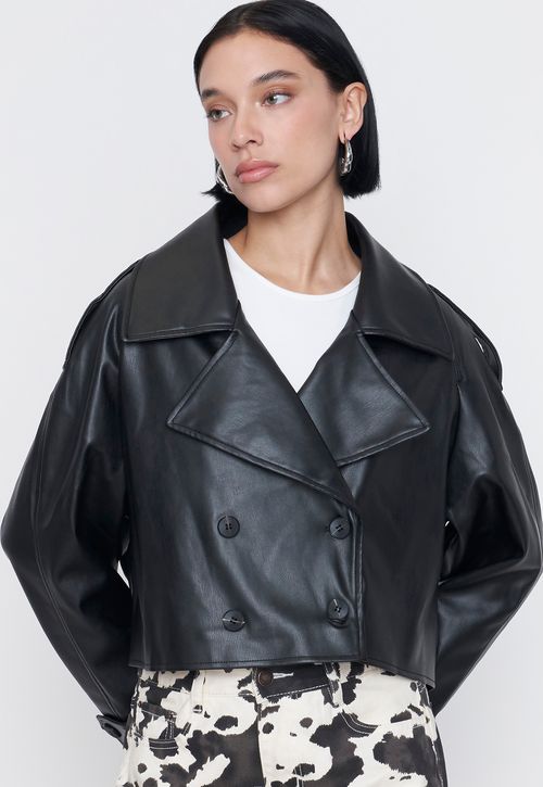 Chaqueta Mujer Trench Ecocuero Negro
