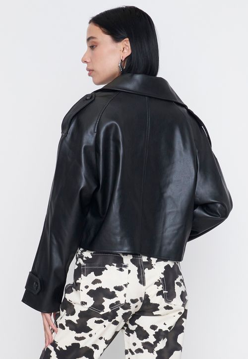 Chaqueta Mujer Trench Ecocuero Negro