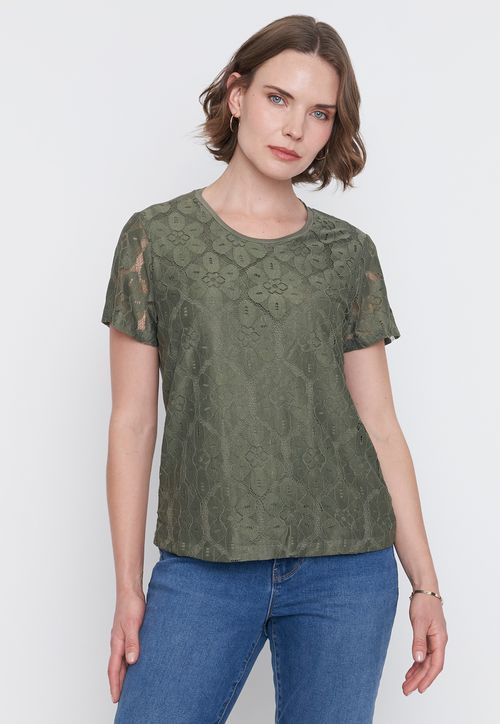 Polera Mujer Encaje M/C Verde