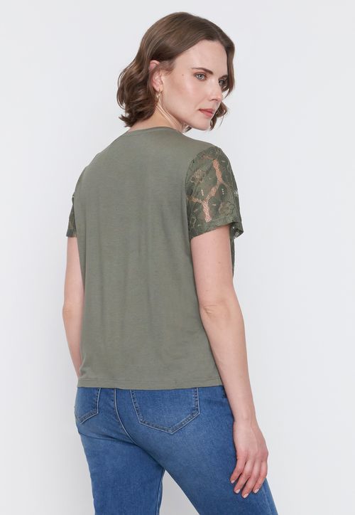 Polera Mujer Encaje M/C Verde