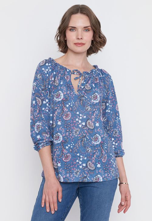 Polera Mujer M/L Detalles Panal Azul