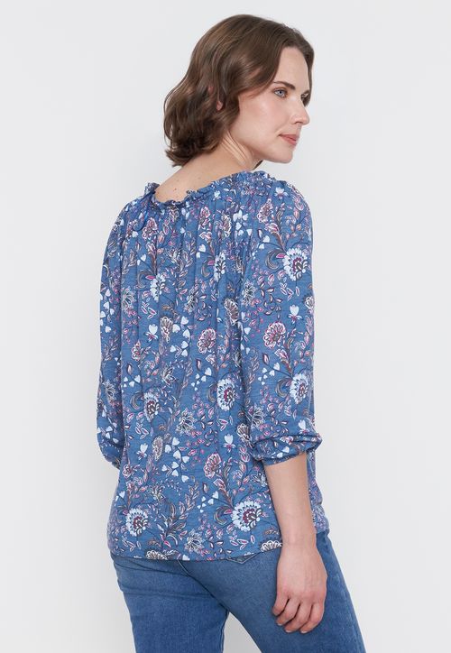 Polera Mujer M/L Detalles Panal Azul