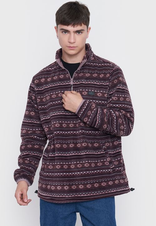 Polerón Polar Hombre Print Half Zipper Rosado Étnico