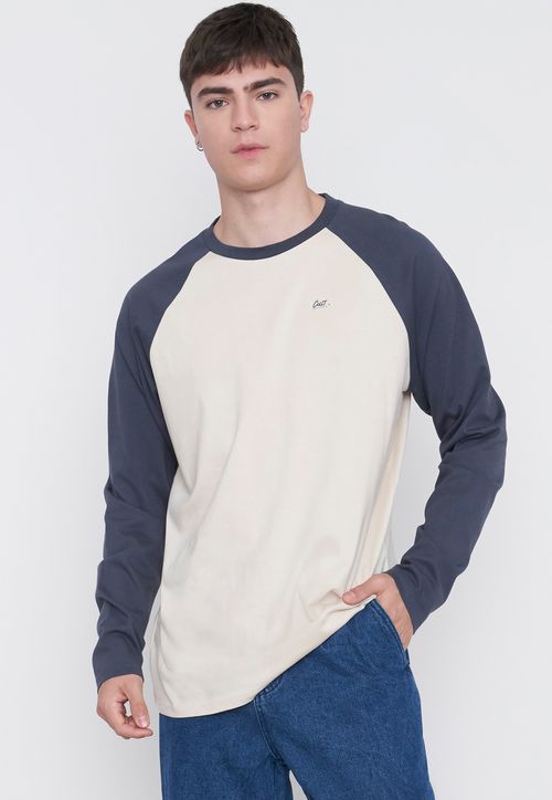 Polera Hombre Manga Larga Raglan Azul