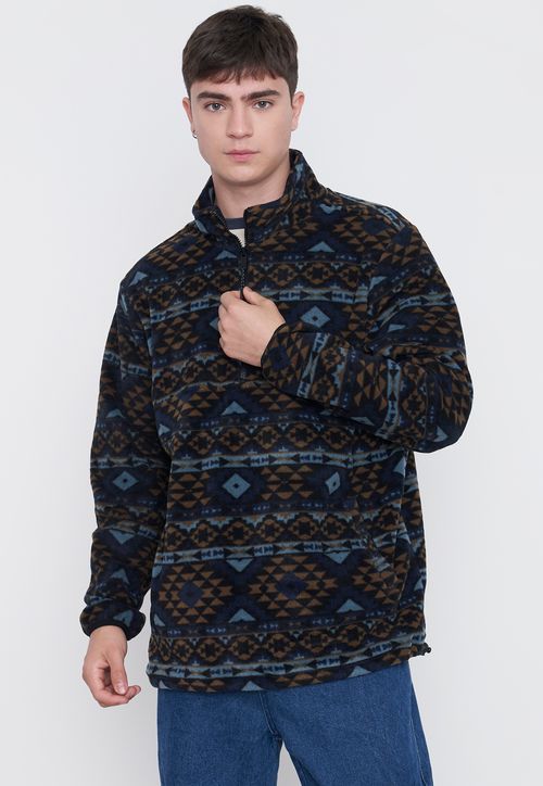 Polerón Polar Hombre Print Half Zipper Azul Étnico