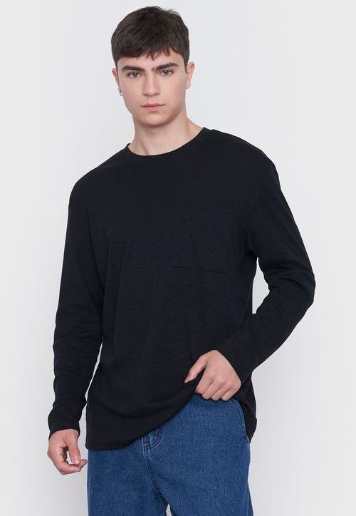 Polera Hombre Manga Larga Lisa Negro