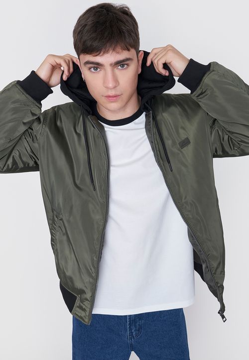 Casaca Bomber Hombre Hoodie Verde