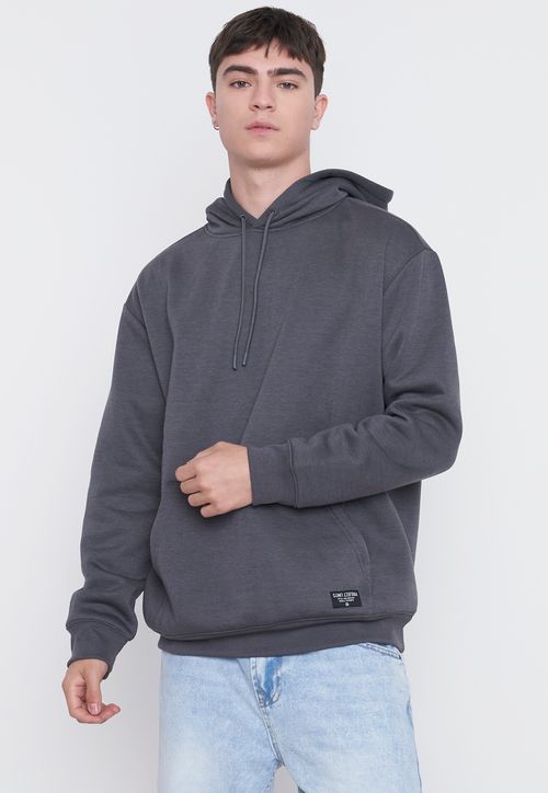 Polerón Hombre Canguro Liso Color Gris Oscuro
