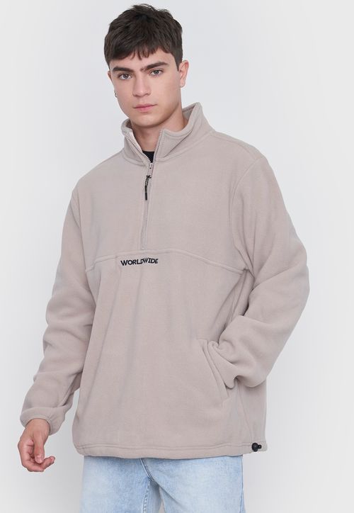 Polerón Polar Hombre Print Half Zipper Ecru