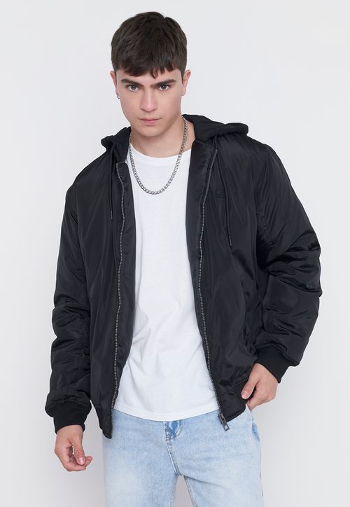 Casaca Hombre Bomber Hoodie Negro