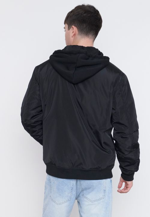 Casaca Hombre Bomber Hoodie Negro