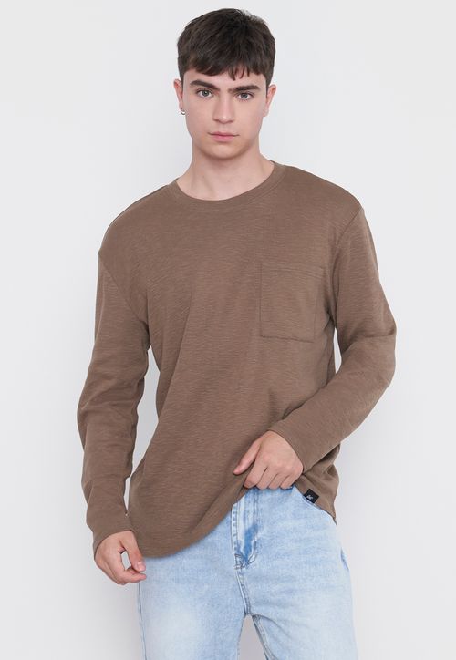 Polera Hombre Manga Larga Lisa Café