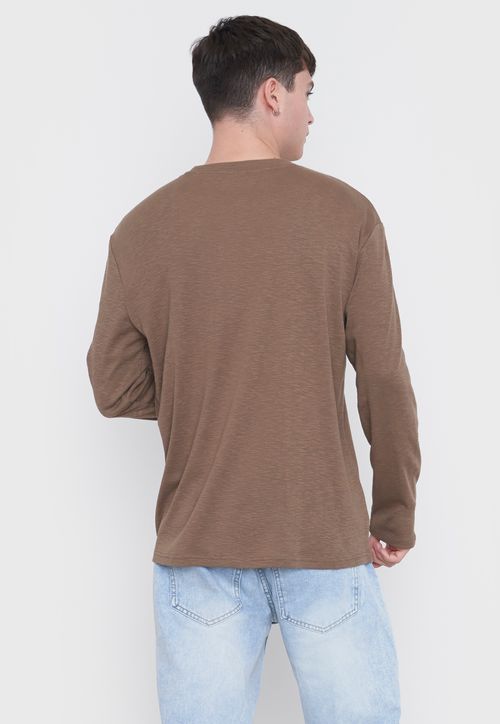 Polera Hombre Manga Larga Lisa Café