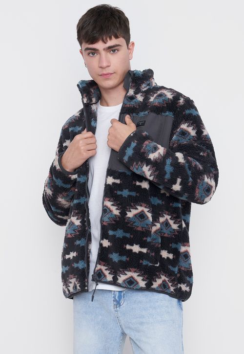 Polerón Hombre Coral Print Full Zipper Étnico Azul