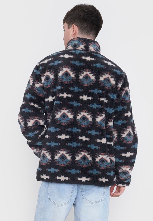 Polerón Hombre Coral Print Full Zipper Étnico Azul