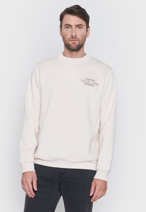 Polerón Hombre Rneck Front Print Beige