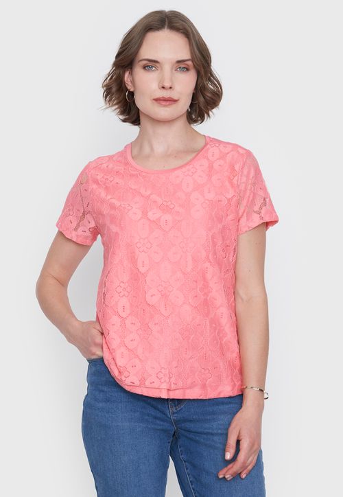 Polera Mujer Encaje M/C Coral