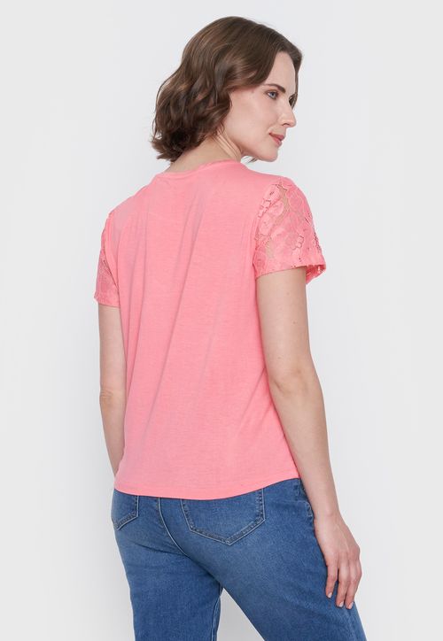 Polera Mujer Encaje M/C Coral