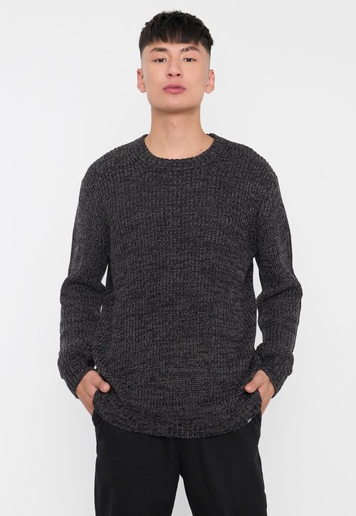 Tejido Hombre Cuello Redondo Liso Grueso Gris