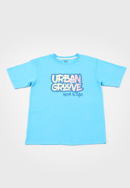 Polera Niño Teen M/C Back Print Celeste