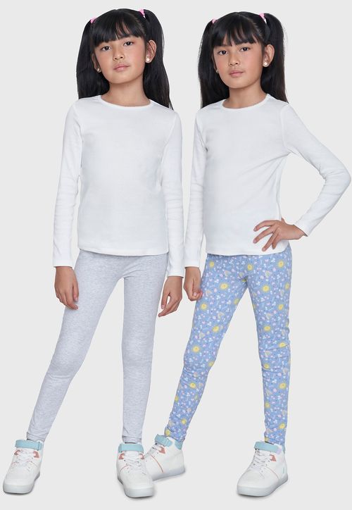 Calza Niña Kids Bipack Solida + Full Print Celeste