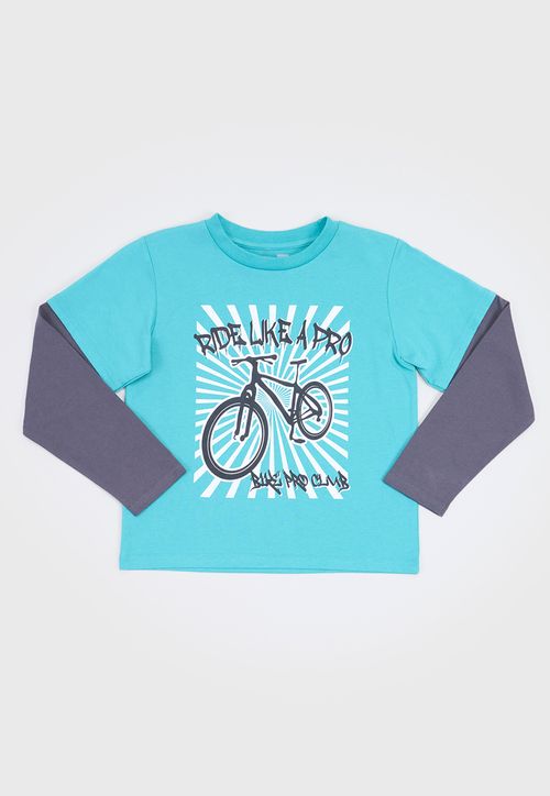 Polera Niño Kids Doble Manga Turquesa