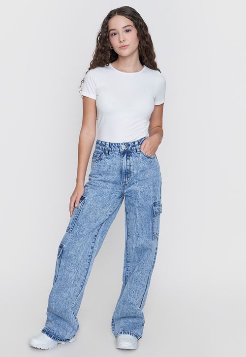 Jeans Niña Teen Wide Leg Cargo Sporty Azul Oscuro