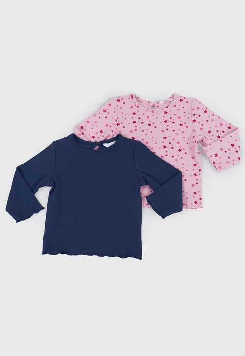 Polera Bebé Niña M/L Rib Bipack Rosado