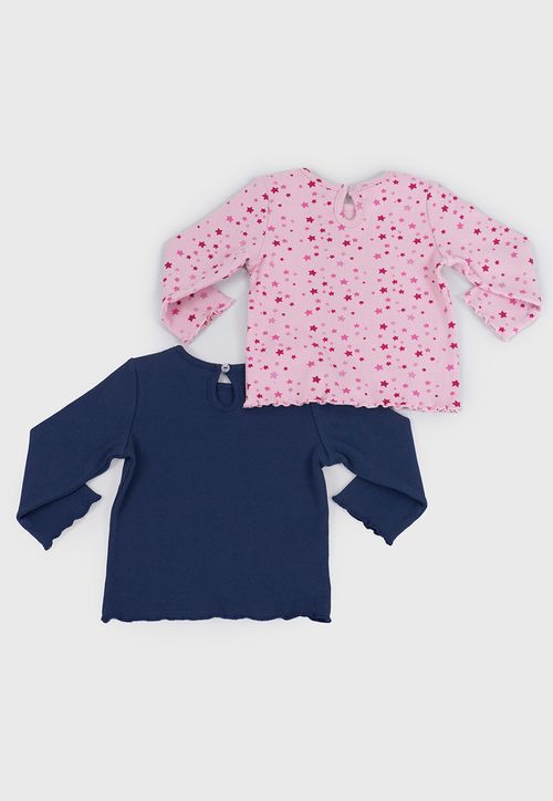 Polera Bebé Niña M/L Rib Bipack Rosado