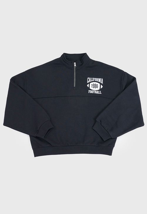 Poleron Niña Teen Half Zipper Sporty Negro