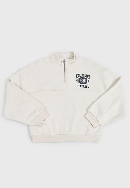 Poleron Niña Teen Half Zipper Sporty Beige