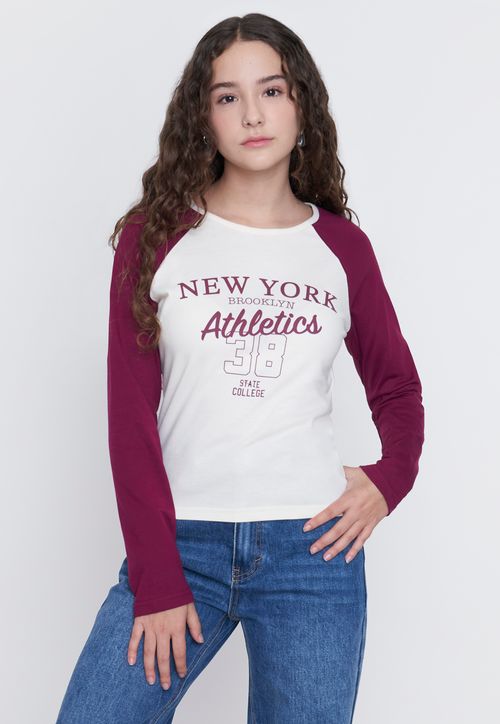 Polera Niña Teen Manga Larga Raglan Crudo