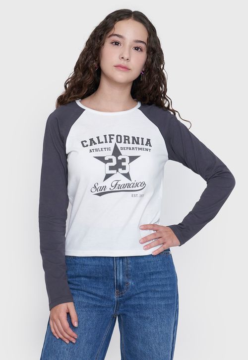 Polera Niña Teen Manga Larga Raglan Blanco
