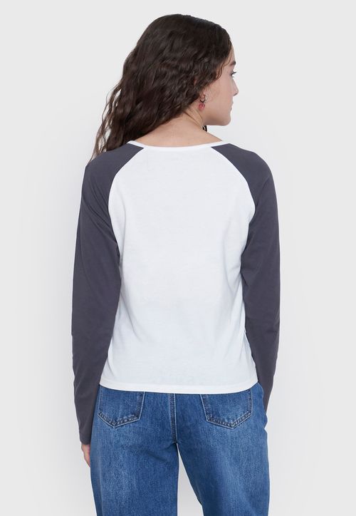 Polera Niña Teen Manga Larga Raglan Blanco