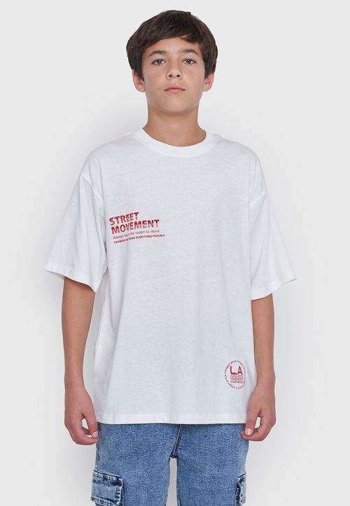 Polera Niño Teen Manga Corta Back Print Blanco