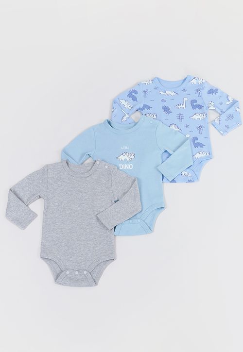 Body Bebé Niño Manga Larga Tripack Celeste