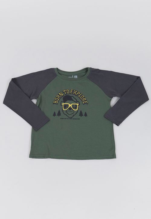 Polera Niño Kids Manga Larga Raglan Verde