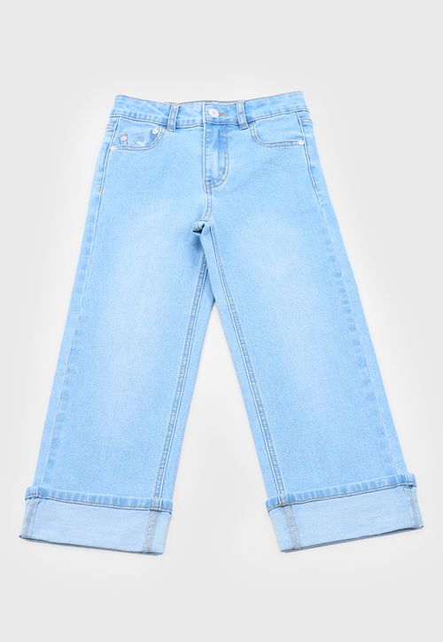 Jeans Niña Kids Wide Leg Roturas Azul Claro