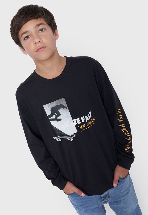 Polera Niño Teen M/L Focal Negro