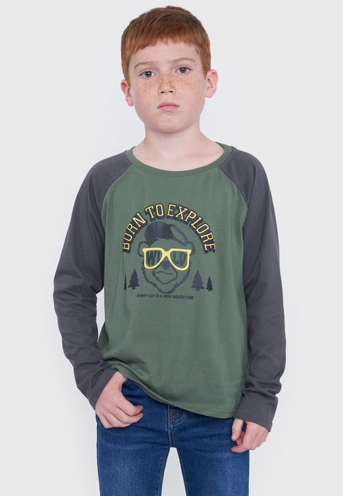 Polera Niño Kids Manga Larga Raglan Verde