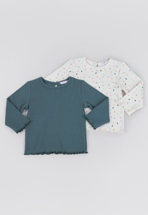 Polera Bebé Niña M/L Rib Bipack Ecru