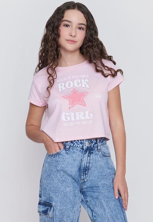 Polera Niña Teen M/C Print Strass Rosado