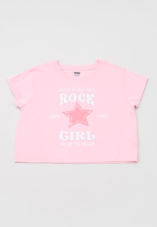 Polera Niña Teen M/C Print Strass Rosado