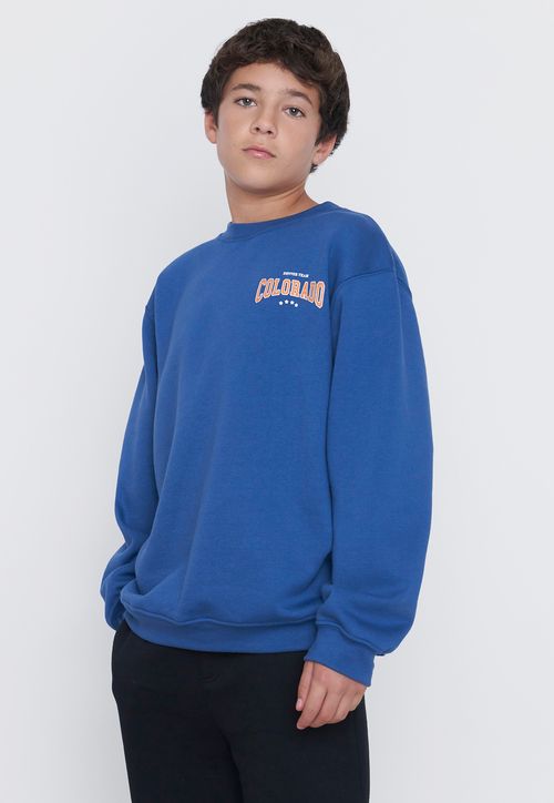Poleron Niño Teen Cuello Redondo Azul