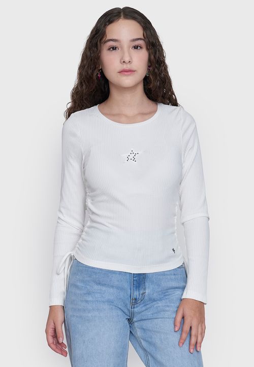 Polera Niña Teen M/L Rib Amarras Blanco