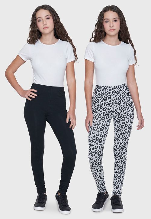 Calza Niña Teen Bipack Solida + Full Print Gris