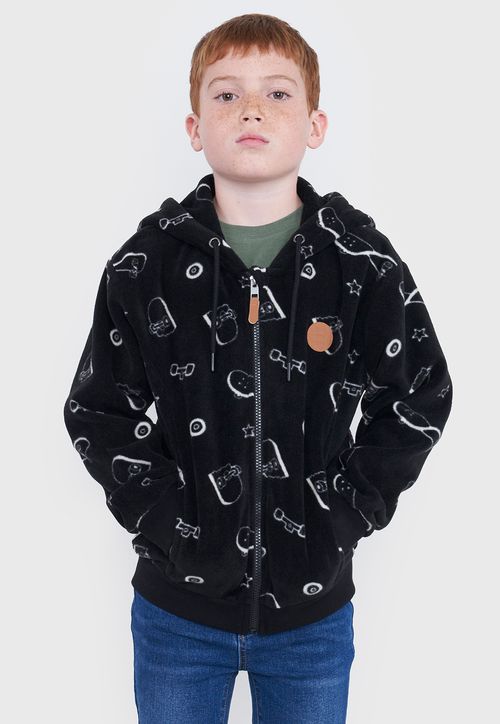 Poleron Niño Kids Polar Full Print Negro