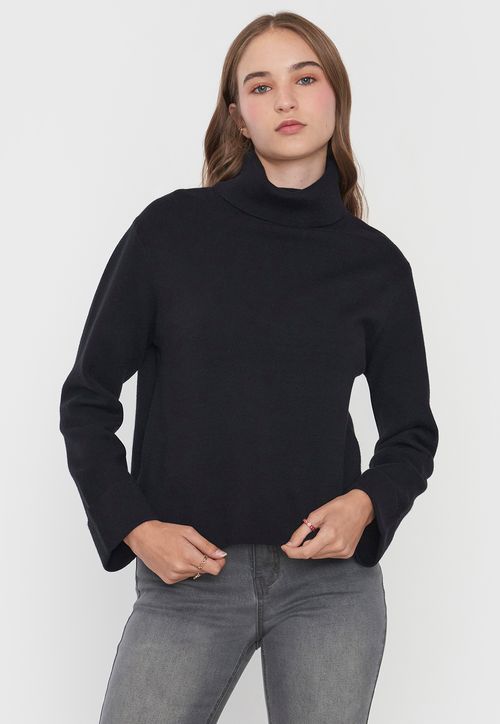 Sweater Mujer Cuello Tortuga Color Negro