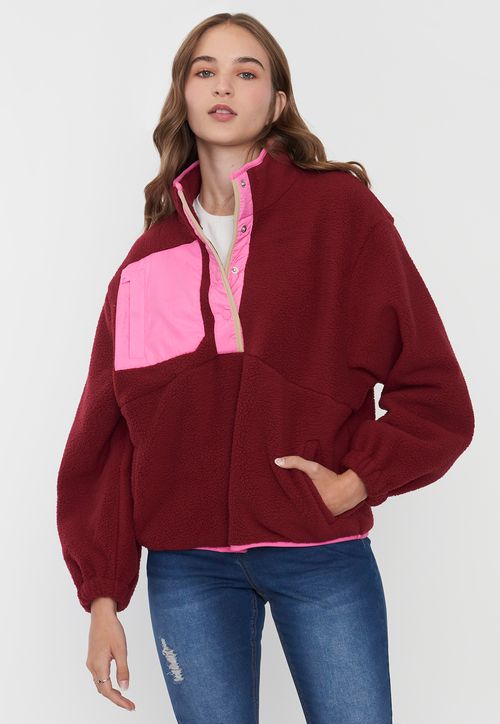 Polerón Mujer Polar Color Block Burdeo